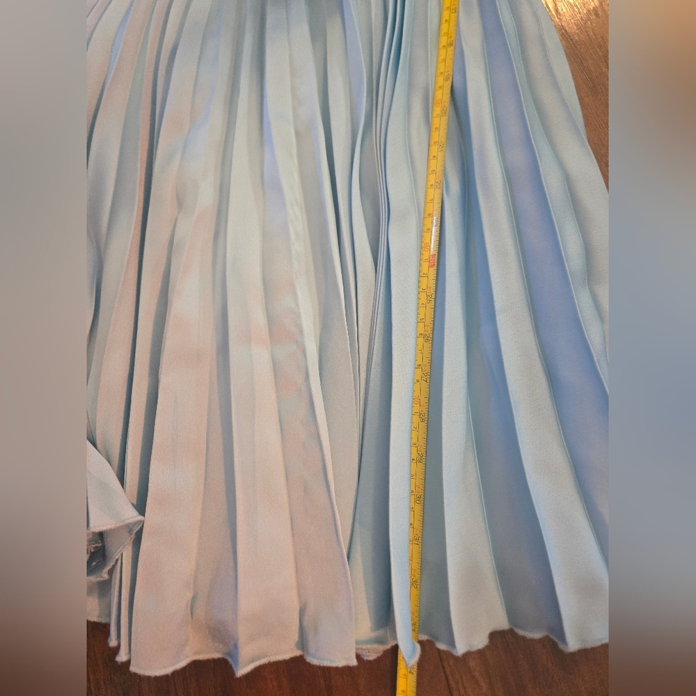 Abercrombie & Fitch Small Tall Light Blue Pleated Plunge Neckline Mini Dress - Picture 10 of 11